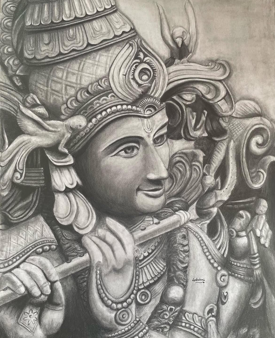 Krishna with Flute — artwork by Lakshmi Sridhar
